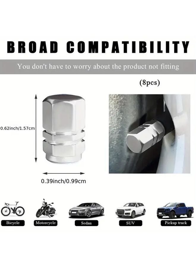 8Pcs Aluminum Alloy Tire Valve Caps With Rubber Seal For Car Truck SUV Motorcycle - Image 2